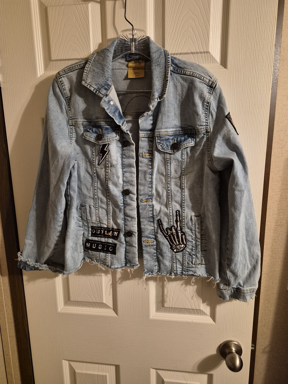 Light Wash Patchwork Denim Jacket - Women's Casual Jean Jacket